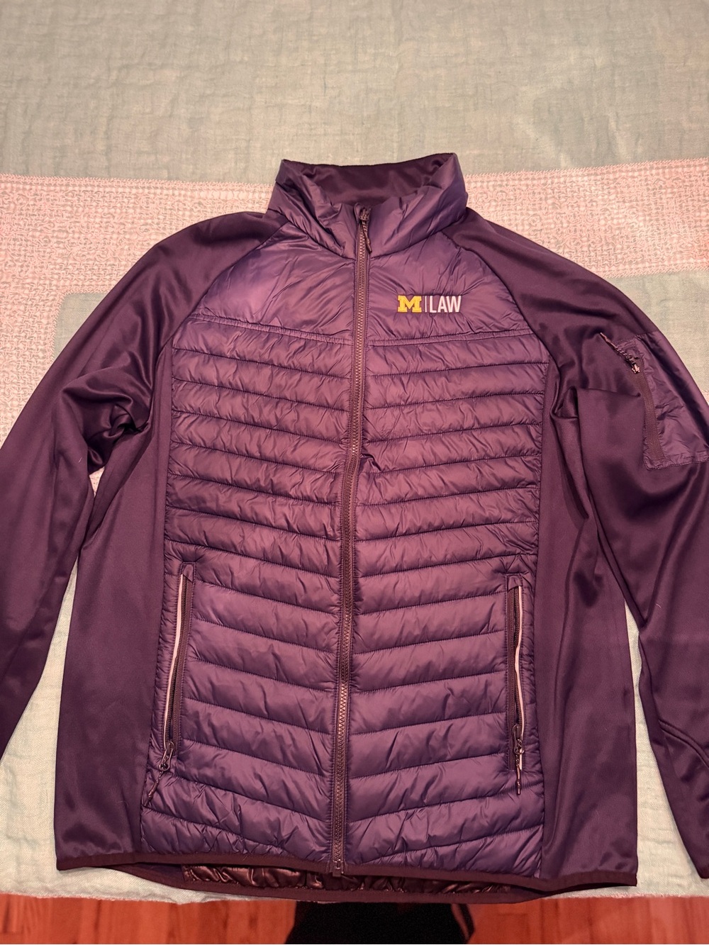 Blue Quilted Hybrid Puffer Jacket with MLaw Logo